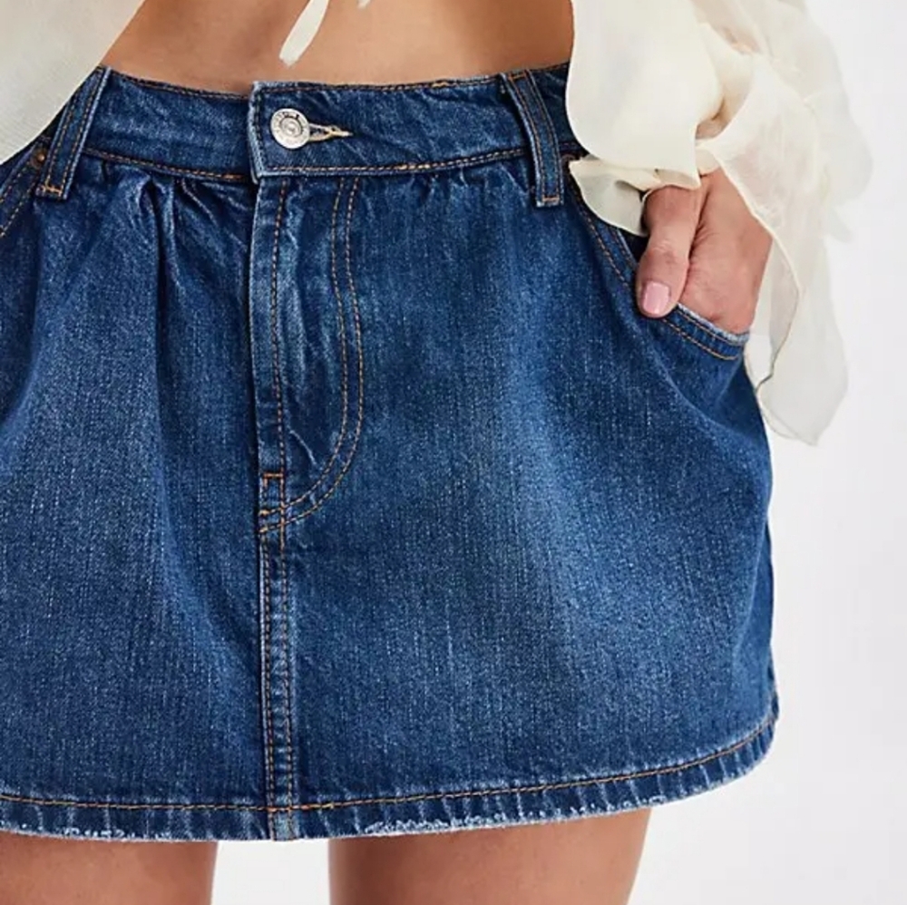 NWOT Free People Demi Denim Mini Skirt Skort Dark Wash Mood Ring 26